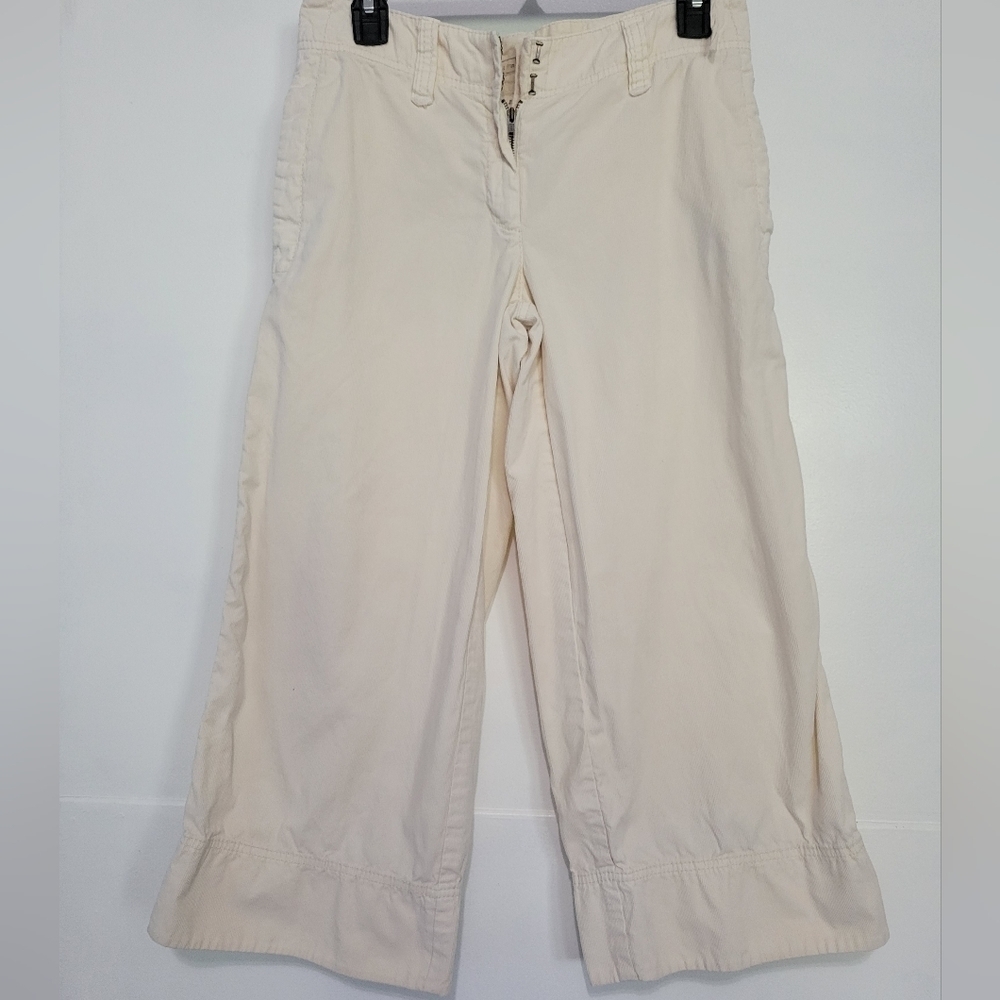 Pure DKNY Corduroy Wide-Leg Crop Pants Size 4 in Cream